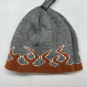 Vintage Bullhead Beanie Adult One Size Gray Orange Flames Knit Cap Y2K Skater